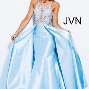 Jovani Light Blue Lace Maxi Dress